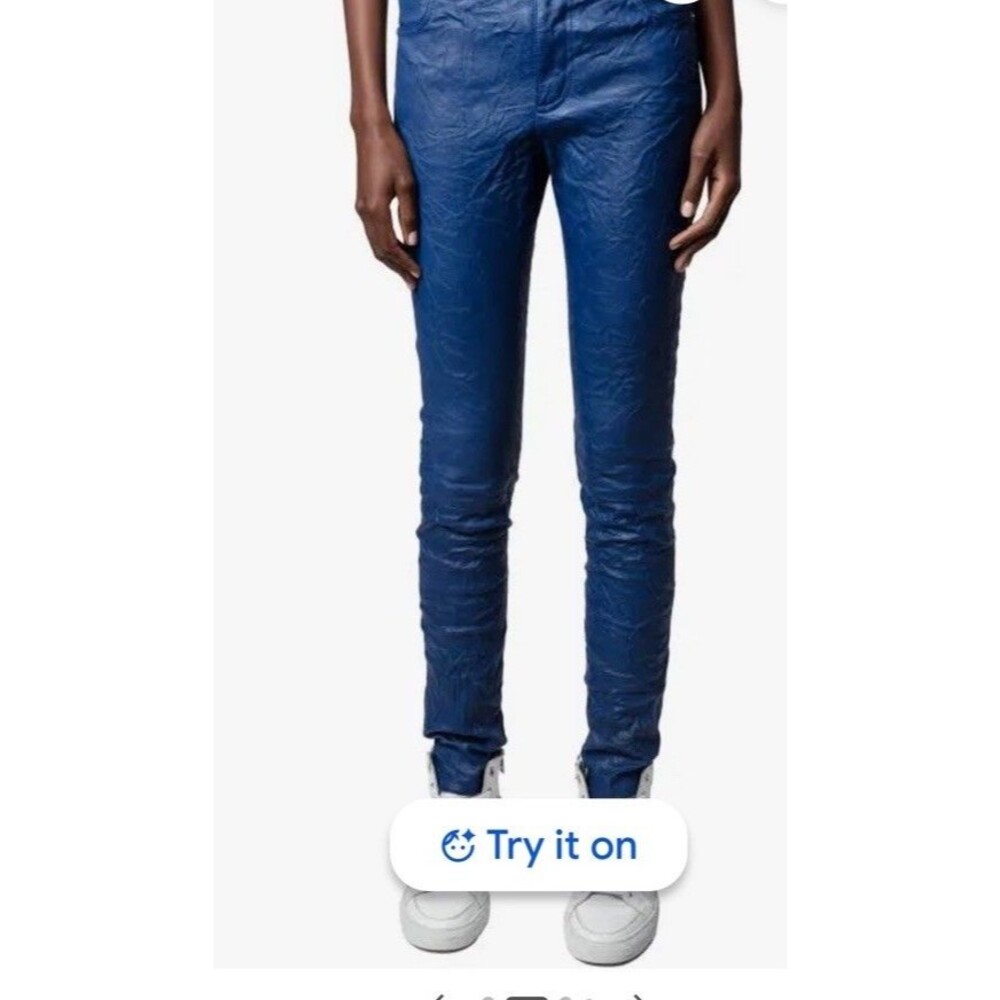 Zadig & Voltaire Phlame crinkled leather pants in the ocean blue colorway, 38